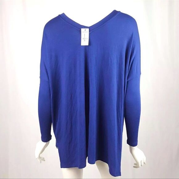 Express Size XS Royal Blue 3/4 Sleeve Oversized High Low V-Neck Stretch Top MWT - Picture 5 of 6